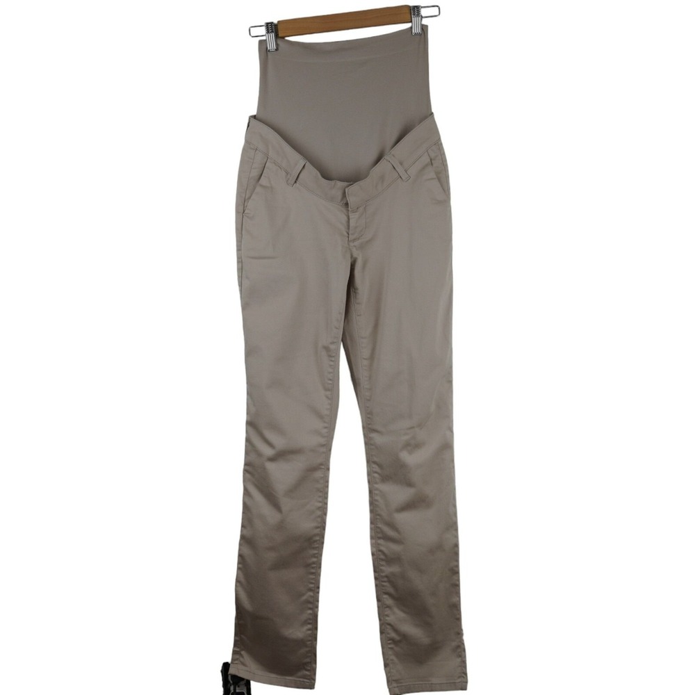 Seraphine Maternity Chino Pants Women Size 2 US Khaki Beige Over Belly Slim Fit